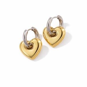New! Commense Gold Mixed Metal Heart Huggie Earrings NWOT